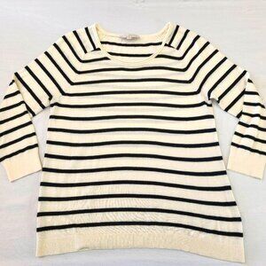 Loft Women's Cream Knit Strip Sweater Top, size XLarge